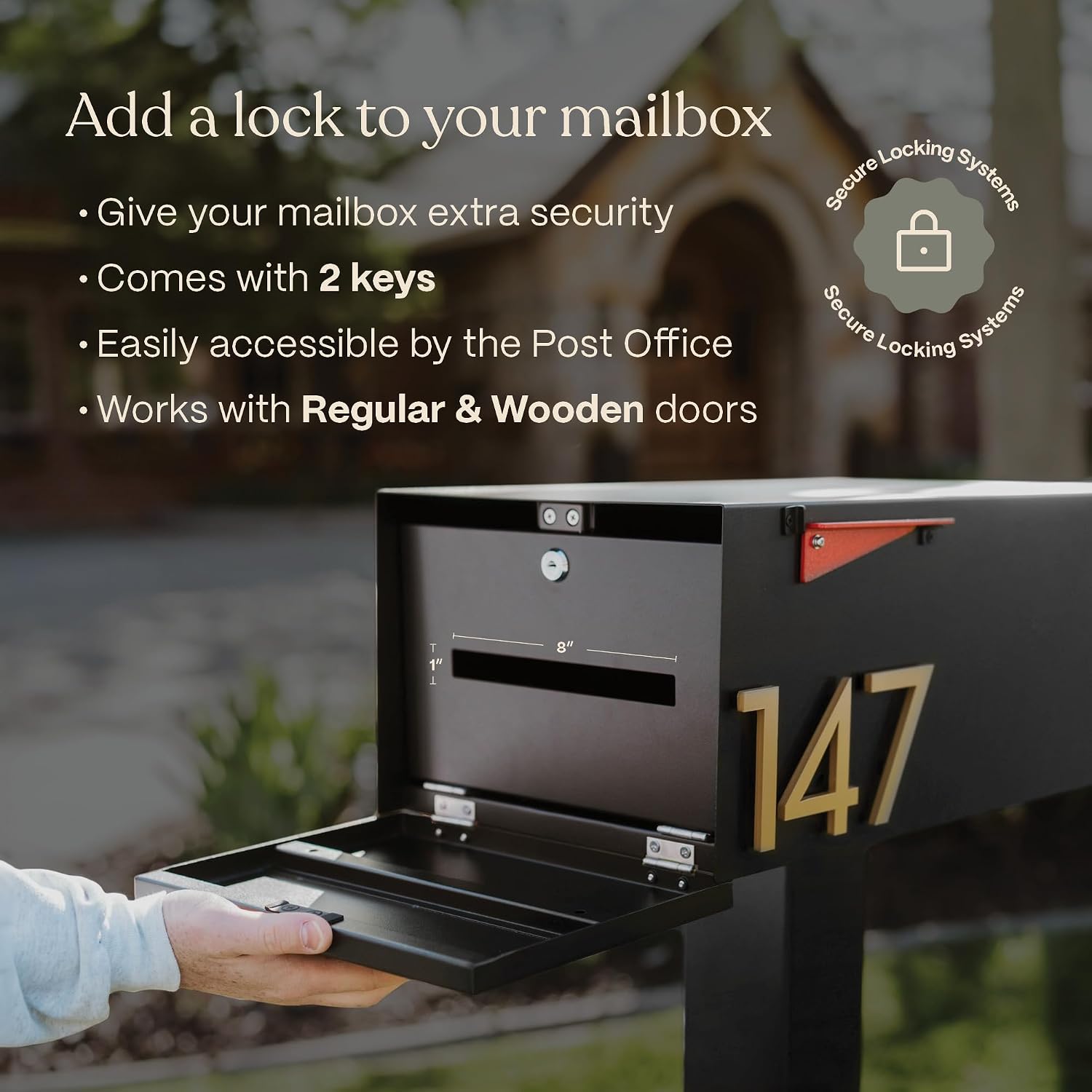 post & porch Malone Mailbox | Post Mounted Mailbox | Black/White/Gray/Brown/Red/Blue/Green, Regular or Large, Weatherproof Mail Box for Outside, Customizable (Blue, Regular)