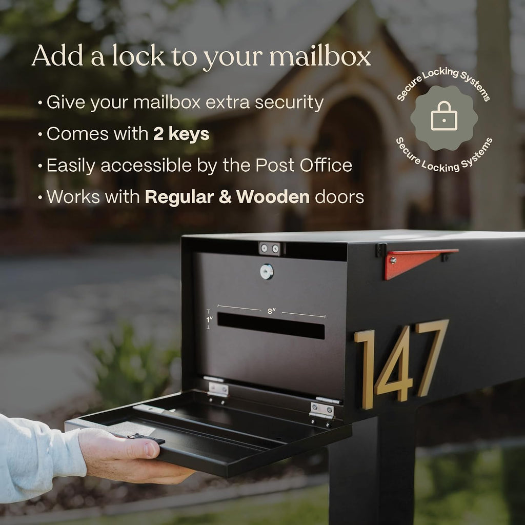 post & porch Malone Mailbox | Post Mounted Mailbox | Black/White/Gray/Brown/Red/Blue/Green, Regular or Large, Weatherproof Mail Box for Outside, Customizable (Blue, Large)