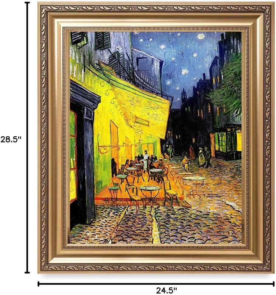 DECORARTS - Cafe Terrace At Night, Vincent Van Gogh Classic Art. Giclee Print & Framed Art for Wall Decor. Framed size: 30x26