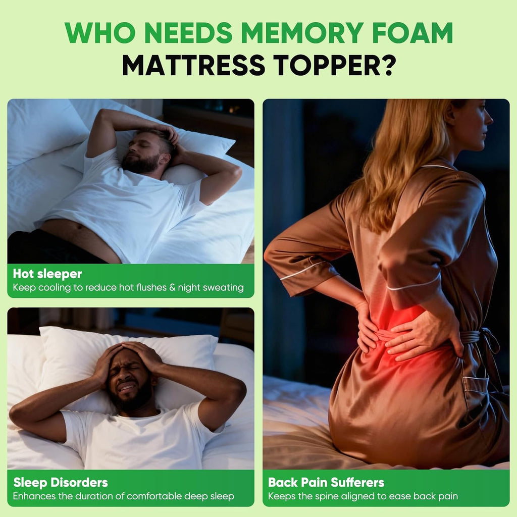 Queen Mattress Topper, 3 in 1 Memory Foam Mattress Topper for Back Pain, 2' Fluffy Cooling Mattress Toppers Queen Breathable Viscose Made from Bamboo and 2.5' Dual Firmness Gel Memory Foam.