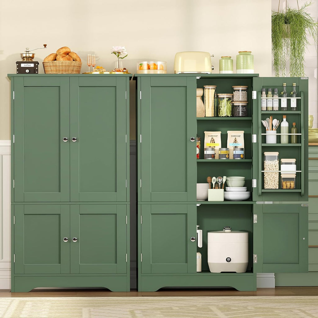 TEENFON 43' H Storage Cabinet with 4 Doors, Kitchen Cabinet with 6 Door Shelves, Kitchen Pantry Cabinets for Living Room, Dining Room, Bathroom, Forest Green