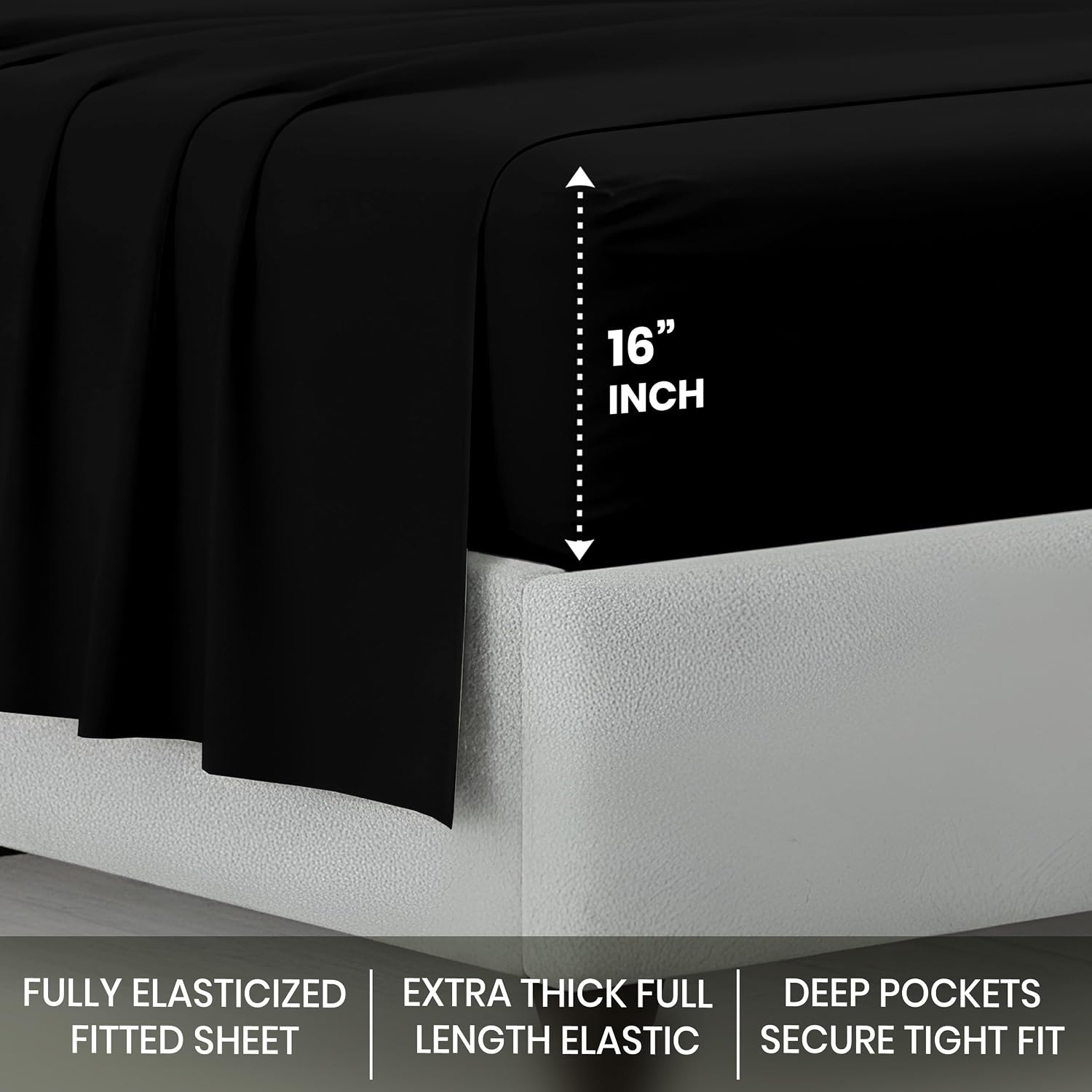 Kotton Culture Bed Sheets 4 Piece 100% Egyptian Cotton 600 Thread Count Soft Crisp Cooling Cotton Luxury Hotel Sheets Thick with 16' Inch Deep Pocket Snug Fit Smooth Sateen Weave (Black,Alaskan King)