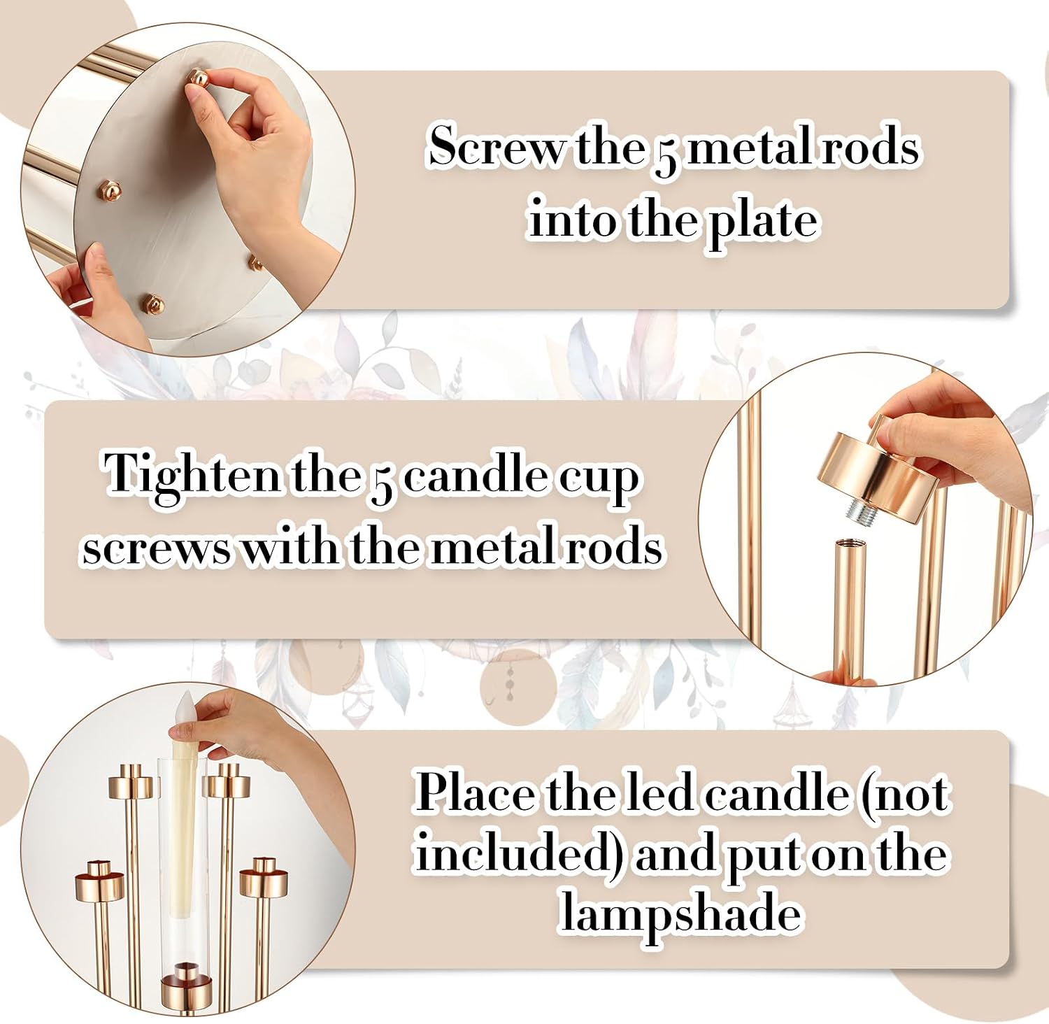 Tandefio 4 Set 5 Arm Gold Candelabra Centerpieces for Table, 35'' Tall Wedding Metal Candlestick Floor Holder Acrylic Clear Lampshades with 20 LED Candles for Wedding Party Event Table Fireplace Decor