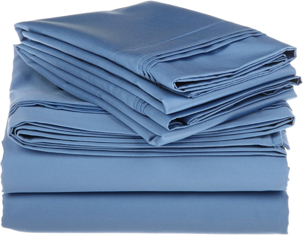 Egyptian Cotton Queen Size Sheet Set, 4Pc Bed Set, Soft & Breathable Percale Weave, Fits 10-12' Deep Pocket, Hotel-Quality 1000 Series Bed Sheets (Solid, Medium Blue)