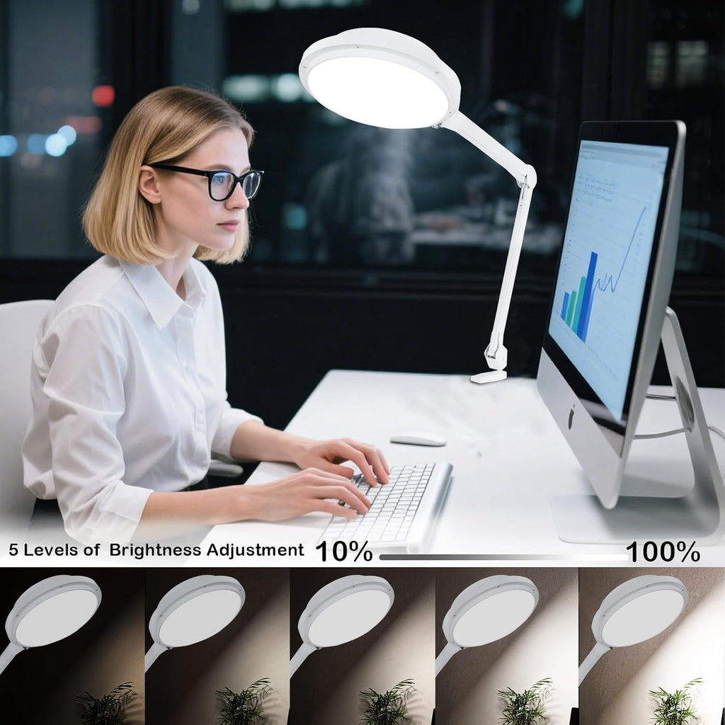 30W LED Desk Lamp with Clamp, 95+CRI, 5 CCT Modes & Dimmable, High CRI>95, Flexible Adjustable Task Light for Office, Makeup, Workbench, Crafts(White)