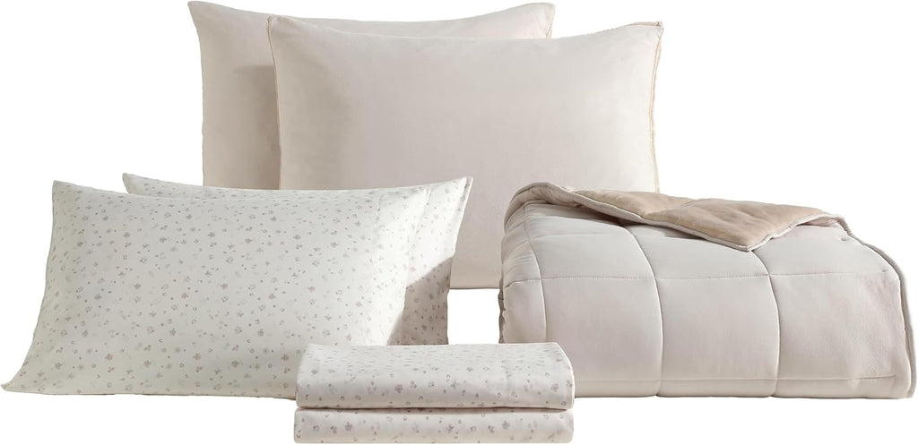 Calvin Klein - Queen Bonus Comforter Set, Reversible Bedding with Matching Bed Sheets, Pillowcases & Shams, Oeko-Tex Certified (Beige)