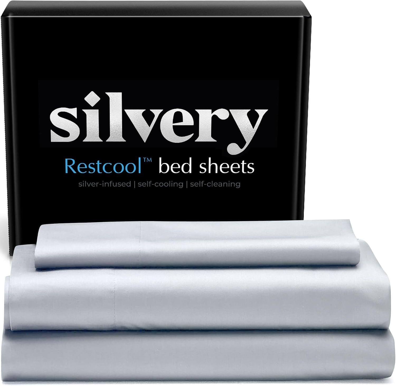 Silvery Restcool™ Silver Infused Bed Sheets Set - Award-Winning Self-Cooling Fabric for Hot Sleepers with Self-Cleaning Silvery Technology™ That Stays Fresh 3X Longer (Gray, Twin XL)