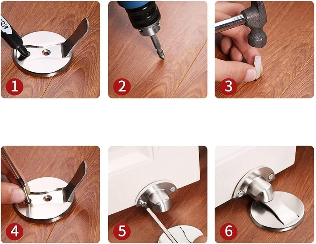 Door Stop, Magnetic Door Stops, Floor Door Stoppers,Skirting Board Buffer, Doorstops Magnetic Door Stopper,Heavy Duty Metal Door Stop Catch Holder Doorstop Floor Mounted,Self Adhesive and