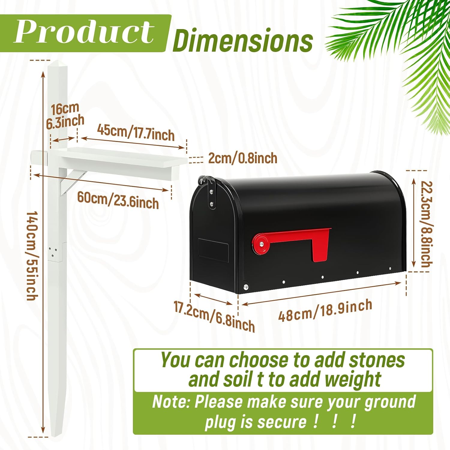 Colingmill Mailbox and Post Combo, White Wooden Mailbox Post for Outdoor Home Yard Classic Style