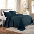 Superior 3 Piece Basketweave Cotton Bedspread Set, Home Bed Decor, Decorative Bed Spread, 2 Pillow Shams, Medium Weight Blanket, Matelasse Coverlet Bedding, Geometric Lattice Pattern, Queen, Deep Sea