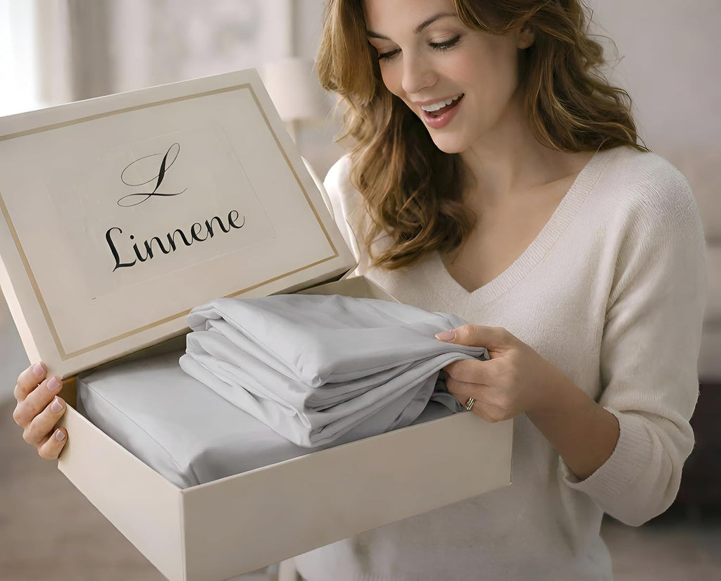 100% Egyptian Cotton Sheets Queen Size - Buttery Soft Sateen Weave - Heavyweight Luxury Hotel Bedding - 16' Deep Pocket, Lustrous 4 Pc Set - Premium Gift Box (Light Grey - Queen)