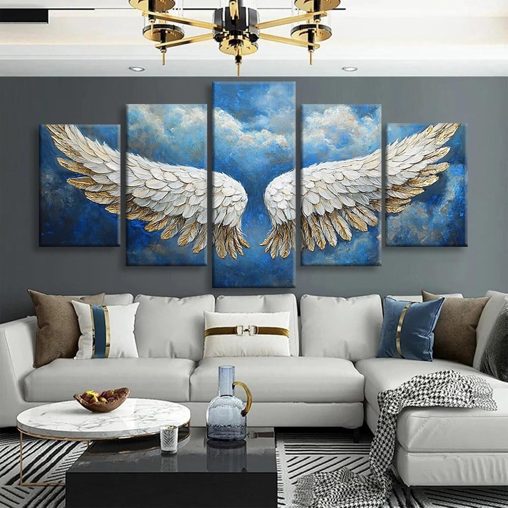 Wing Diamond Art 5 Piece Diamond Painting Feather 5D DIY Full Round Drill Dimond Art Paintings Rhinestones Crafts for Adults Gem Painting for Home Decor, Large Artwork for Wall 40 x 80 Inch, Model363