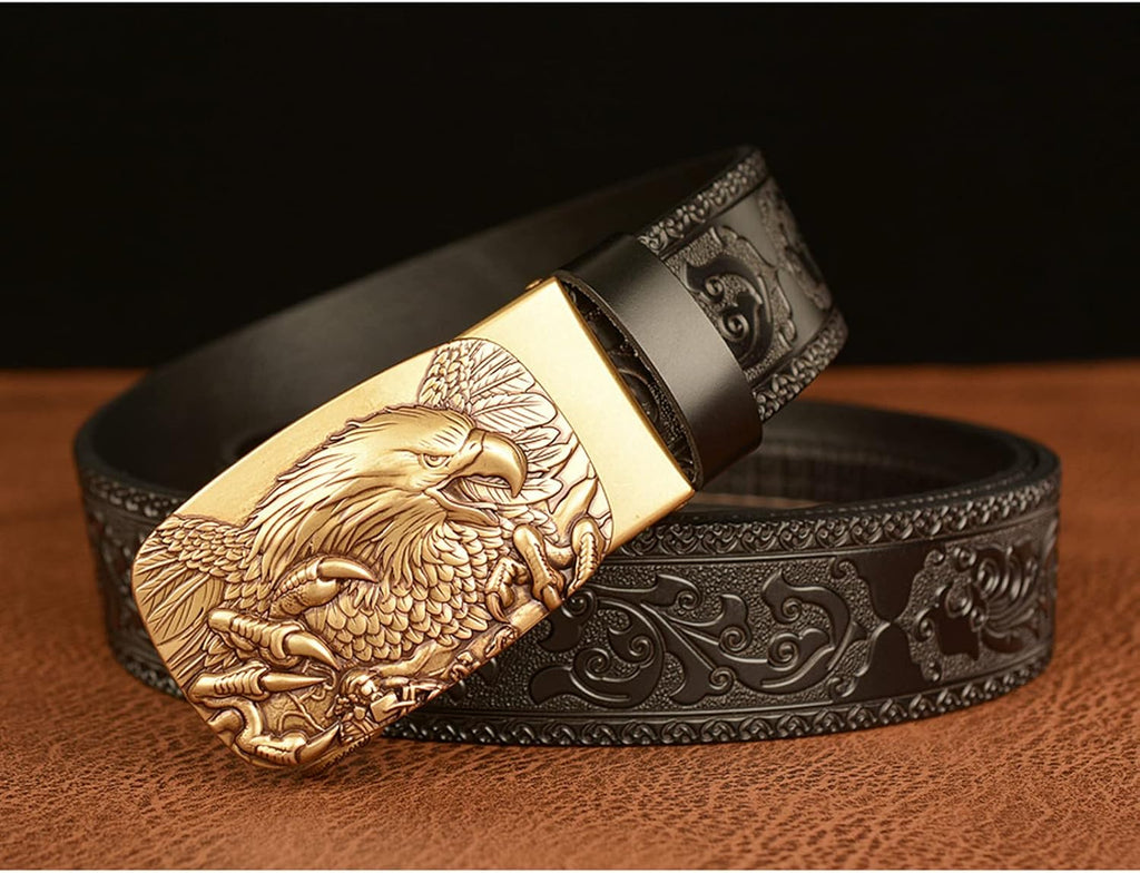 Western 3D Eagle Ratchet Belt for Men – Vintage Cowboy Distressed Genuine Leather Dress Gift