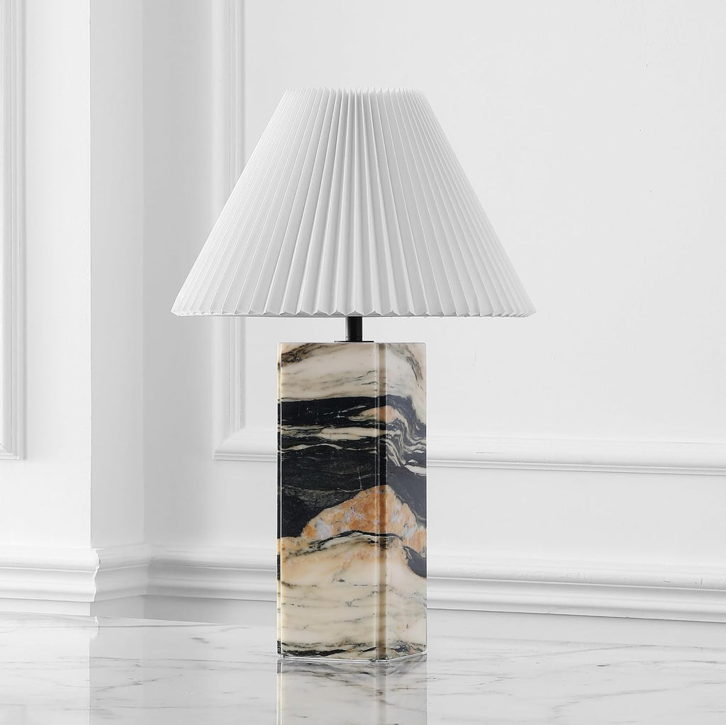SAFAVIEH Couture Lighting Collection Mackenzie Light Brown/Black Marble Square 25-inch Table Lamp for Bedroom Living Room Home Office Desk Nightstand (LED Bulb Included)