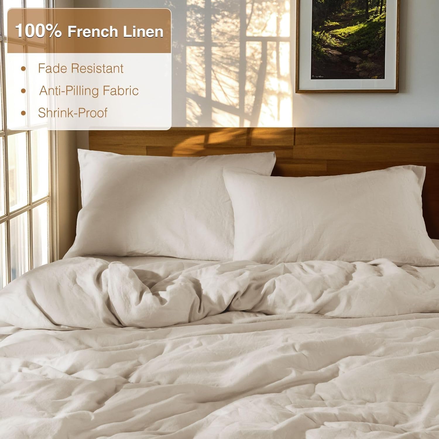 SONORO KATE 100% French Linen Duvet Cover King Size, Soft Breathable for Hot Sleepers, Moisture Wicking & Durable Cover Set - Zipper Closure & 4 Corner Ties Duvet Covers 3 Piece (Linen,King)