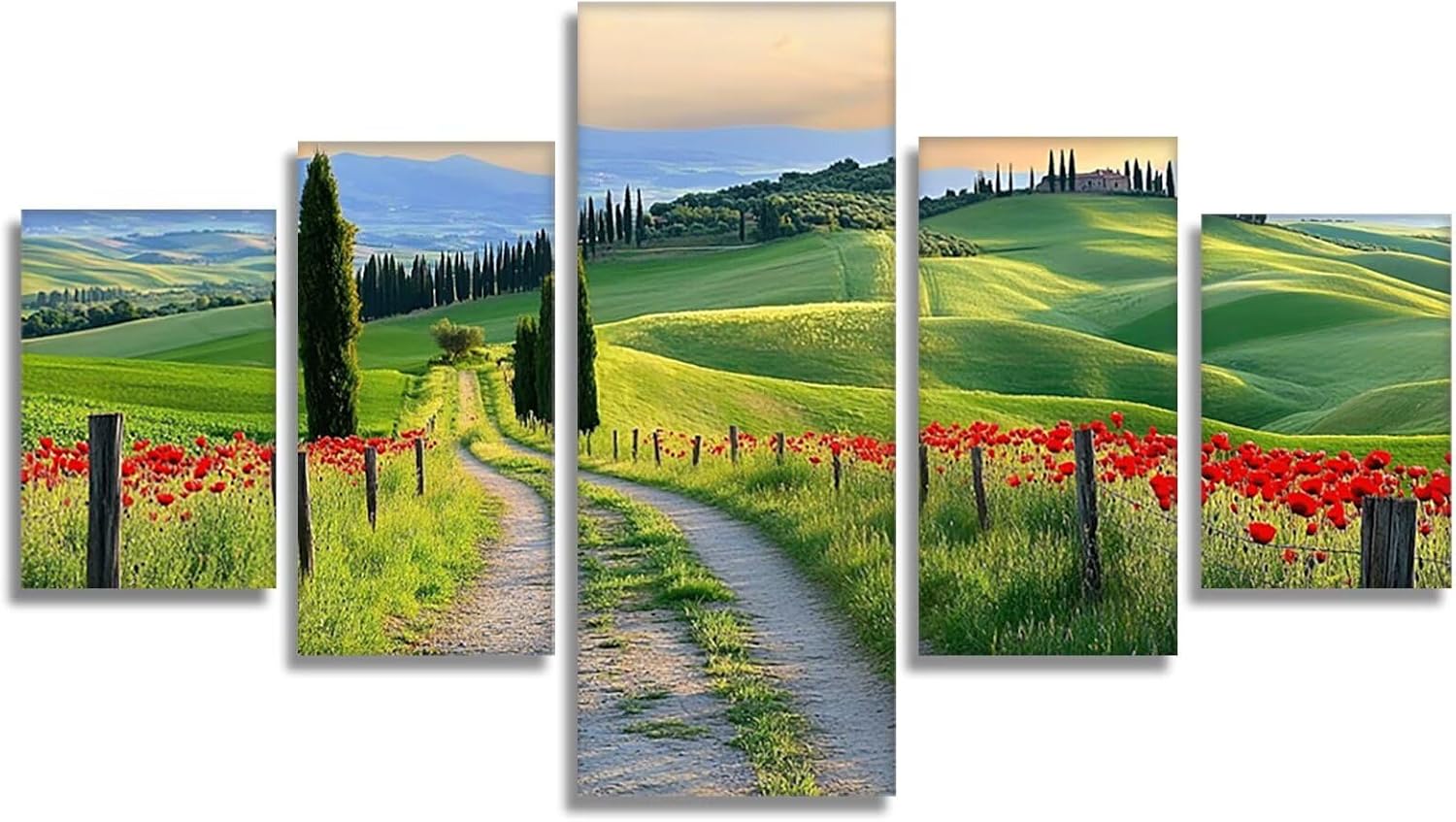 Flowers Diamond Art 5 Piece Diamond Painting Landscape 5D DIY Full Round Drill Dimond Art Paintings Crystal Crafts for Adults Gem Painting for Home Decor, Large Artwork for Wall 48 x 100 Inch,Model123