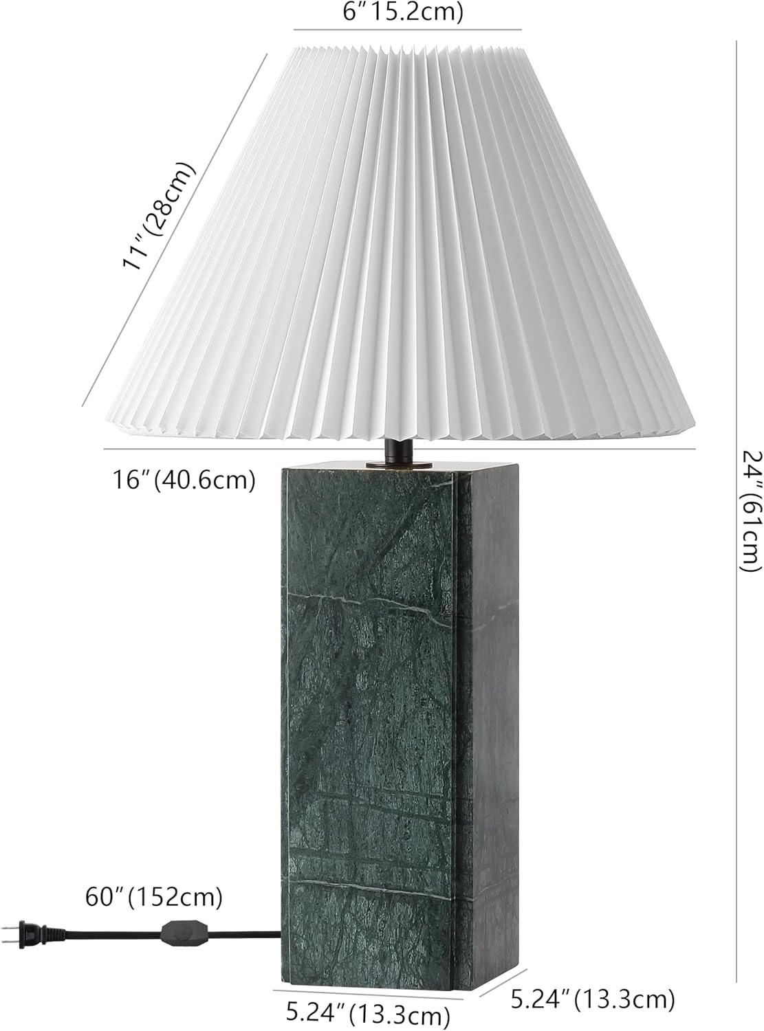 SAFAVIEH Couture Lighting Collection - Mackenzie Square Dark Green Table Lamp, 25' Modern Bedside or Living Room Light with White Cotton Shade, Dimmable with LED Bulb (CTL1080G)