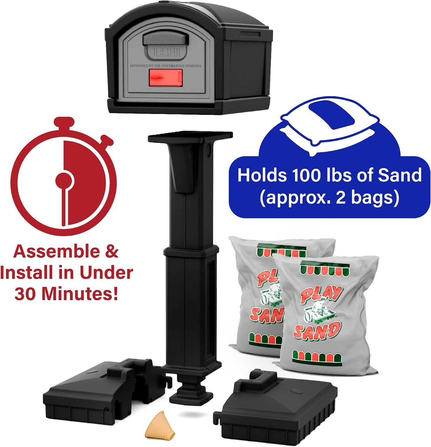 Simplay3 T4 Extra Large Capacity XL Dig-Free Mailbox with Durable Construction, Weather-Resistant Design, and Easy No-Dig Installation, Front Door Only, Black, Made in the USA