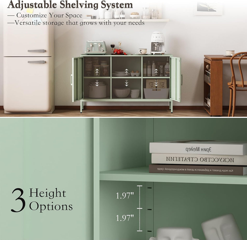 Steehoom Metal Cabinet, High Capacity Green Buffet Cabinet Coffee Bar Sideboard with Adjustable Shelf, Pantry Drink Locker for Living Room, Kitchen, Bedroom, Dining Room, Entryway (Green, H29.53'')