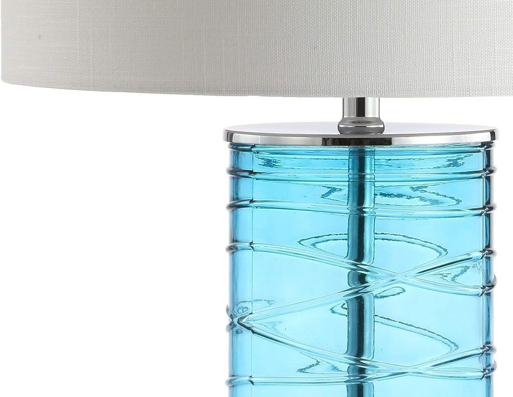 JONATHAN Y 27.5' Turquoise Modern Fused Glass Table Lamp Set of 2 for Bedroom Living Room, Coastal Nightstand Bedside Lamp with White Linen Shade, LED Bulbs Included JYL4016A-SET2
