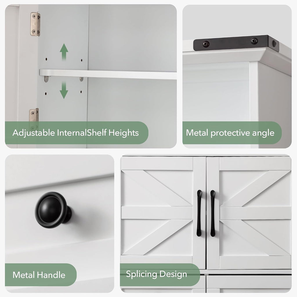 Bathroom Wall Cabinet, 23' x 25' Farmhouse Over The Toilet Storage with Motion LED Light & Safety Drawers, Wooden Medicine Cabinet, Water-Resistant White Organizer (9' Depth)