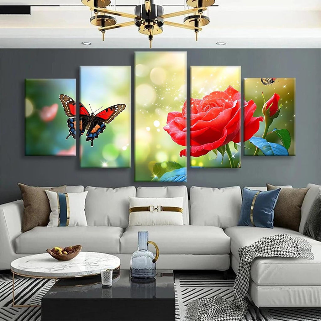 Butterfly Diamond Art 5 Piece Diamond Painting Dream 5D DIY Full Square Drill Dimond Art Paintings Crystal Crafts for Adults Gem Painting for Home Decor, Large Artwork for Wall 40 x 80 Inch, Model354