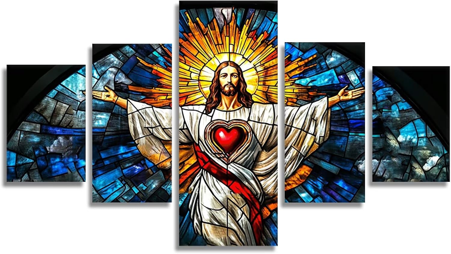 Man Diamond Art 5 Piece Diamond Painting Sunset 5D DIY Full Square Drill Dimond Art Paintings Rhinestones Crafts for Adults Gem Painting for Home Decor, Large Artwork for Wall 60 x 120 Inch, Model12