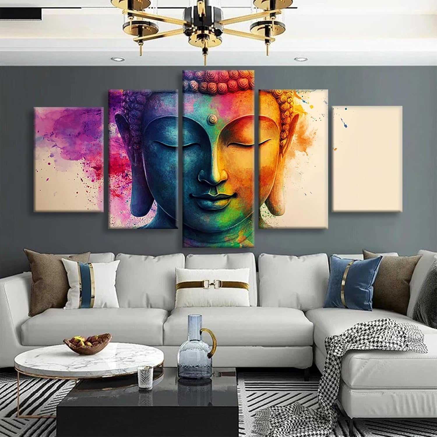 Color Diamond Art 5 Piece Diamond Painting Zen 5D Full Round Drill Dimond Art Paintings Crystal Rhinestones Crafts for Adults Gem Painting for Home Decor, Large Artwork for Wall 44 x 90 Inch, Model411