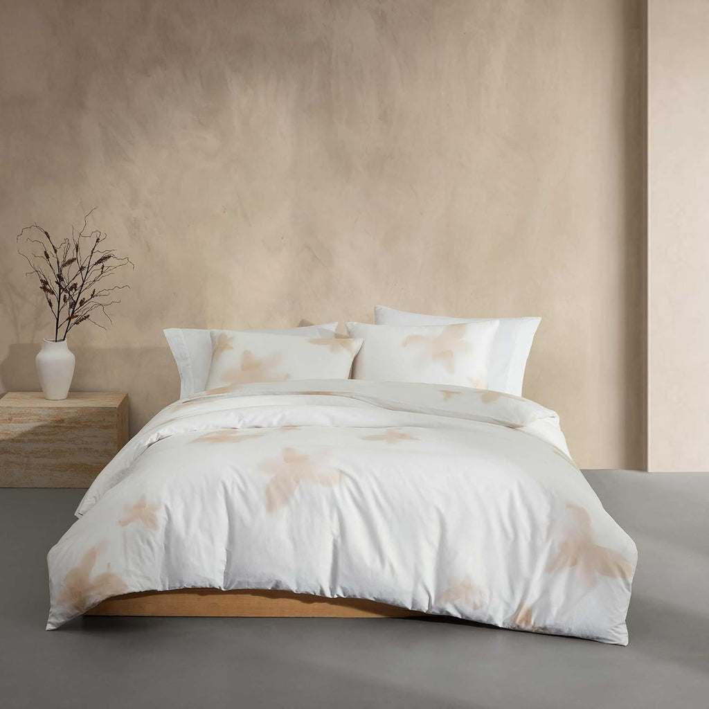 Calvin Klein - Queen Duvet Cover Set, 100% Cotton Sateen Bedding with Shams, Soft and Breathable, Smooth Silky Feel with Subtle Sheen, Button Closure, Liquid Floral Beige