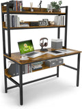 Aquzee Computer Desk with Hutch, 47'W x 23.6' D Desk with Shelves, Tall Home Office Desk with Bookshelf, Metal Legs Study Table with Upper Storage Shelf for Study Writing/Workstation