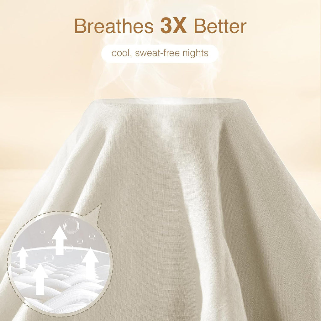 SONORO KATE 100% French Linen Duvet Cover Queen Size, Soft Breathable for Hot Sleepers, Moisture Wicking & Durable Cover Set - Zipper Closure & 4 Corner Ties Duvet Covers 3 Piece (Cream,Queen)
