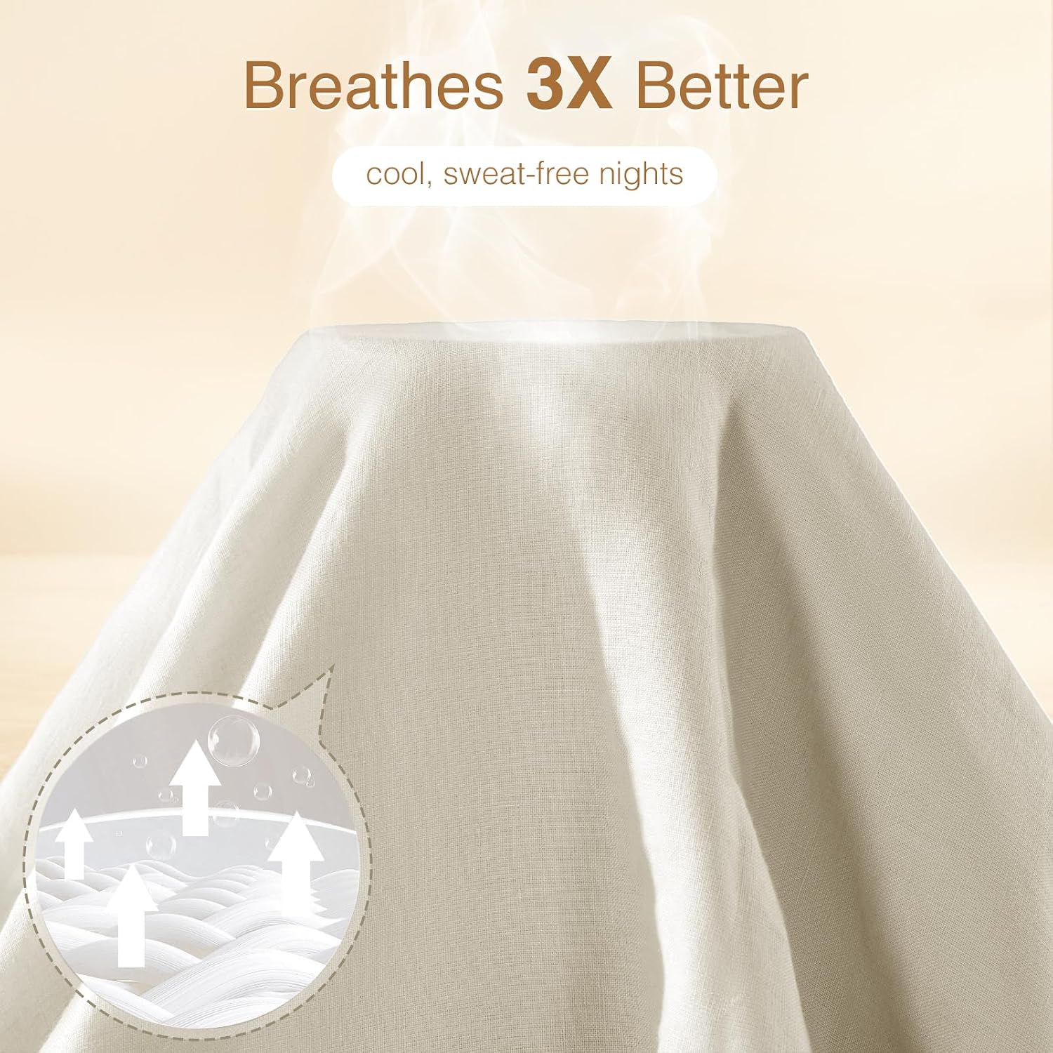 SONORO KATE 100% French Linen Duvet Cover Queen Size, Soft Breathable for Hot Sleepers, Moisture Wicking & Durable Cover Set - Zipper Closure & 4 Corner Ties Duvet Covers 3 Piece (Cream,Queen)