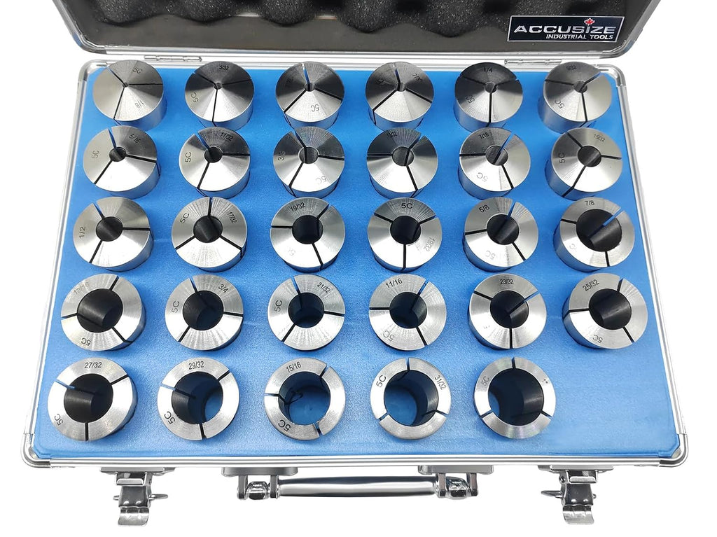 Accusize Industrial Tools 29-Pc 1/8''-1'' by 1/32'' 5C Precision Round Collets, Hardened & Ground, 0200-0572