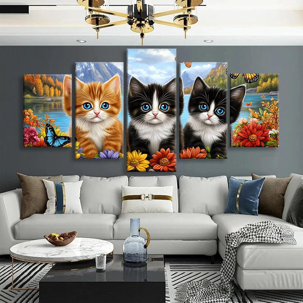 Butterfly Diamond Art 5 Piece Diamond Painting Cat 5D DIY Full Square Drill Dimond Art Paintings Rhinestones Crafts for Adults Gem Painting for Home Decor Large Artwork for Wall 48 x 100 Inch,Model132
