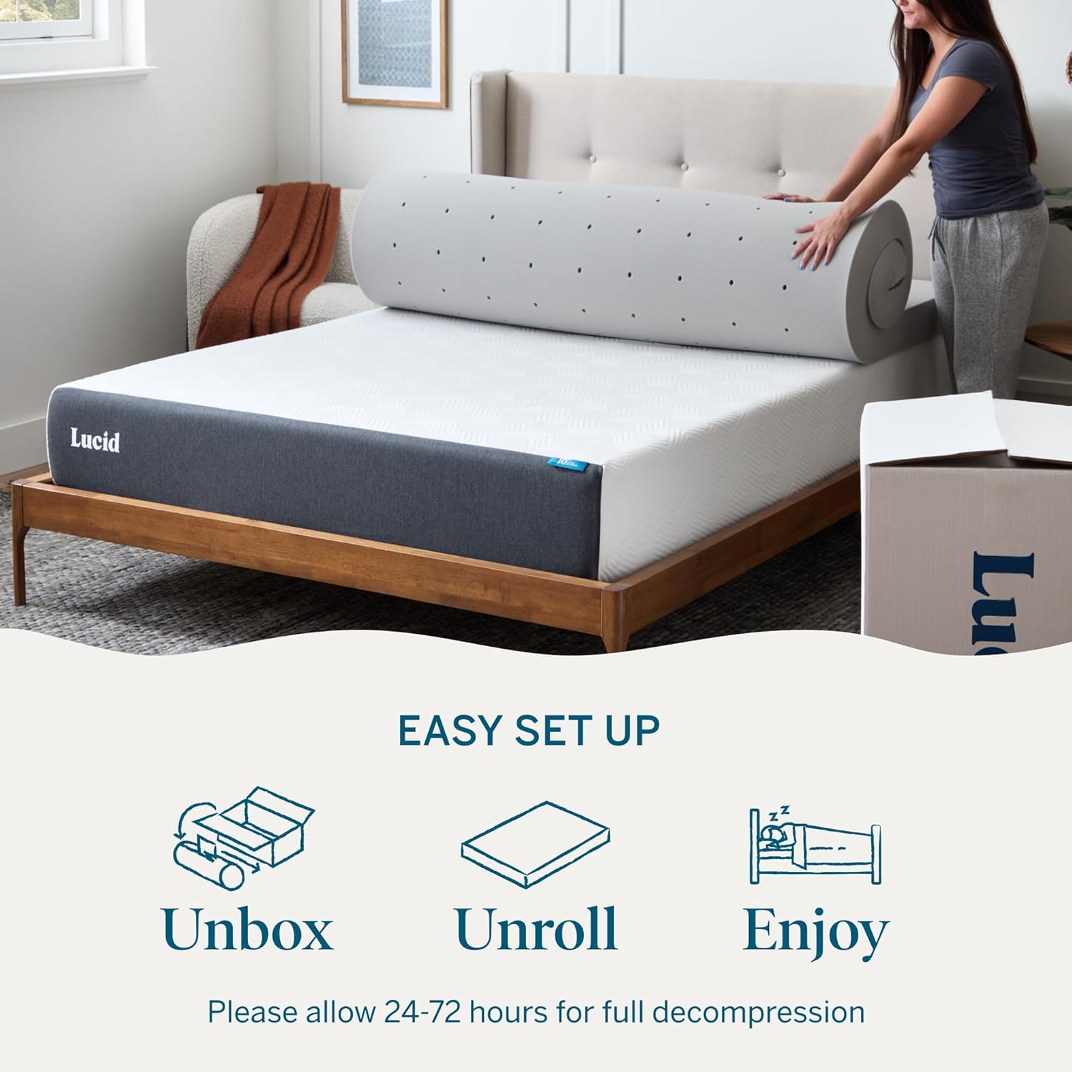 Lucid 4 Inch Bamboo Charcoal Infused Memory Foam Mattress Topper - Full Size – Moisture and Odor Control - Ventilated - Ultra Plush Feel, Pressure-Relief Bed Topper – CertiPur Certified