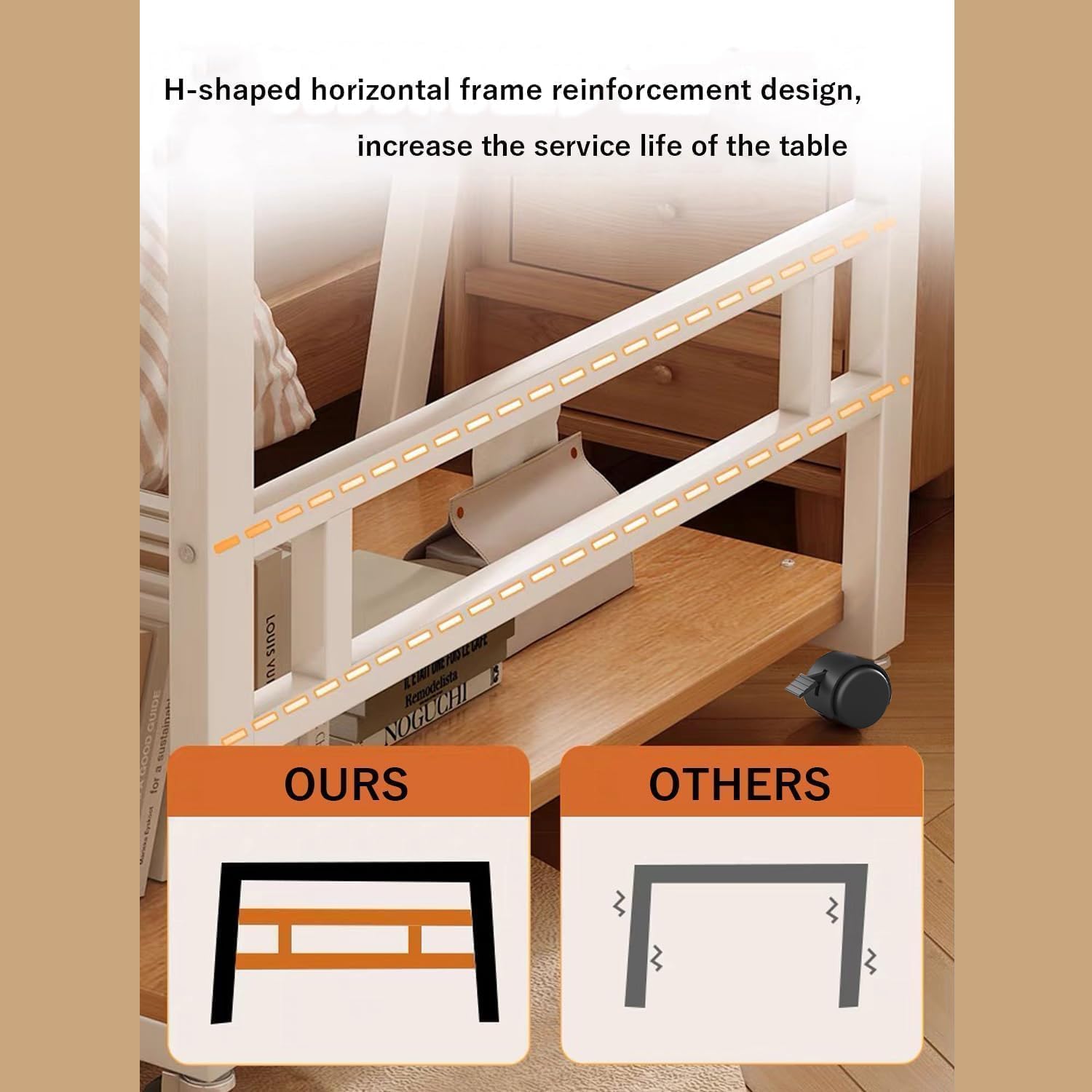 47.2 Inch Compact Rolling Computer Desk with Tier Worktable & Lockable Wheels, Small Computer Desk, Small Desk for Bedroom, Mobile Writing Workstation Easy Assembly for Home Office Small Spaces