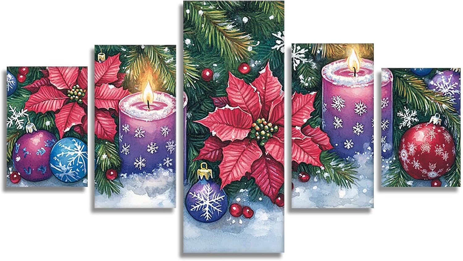 Snowflake Diamond Art 5 Piece Diamond Painting Candle 5D DIY Full Round Drill Dimond Art Paintings Crystal Crafts for Adults Gem Painting for Home Decor, Large Artwork for Wall 60 x 120 Inch, Model75