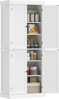 HOMCOM 72.5' Tall Kitchen Pantry Cabinet, Freestanding Modern Farmhouse Kitchen Storage Cabinet with 4 Doors and 2 Adjustable Shelves for Dining Room, White Wood Grain