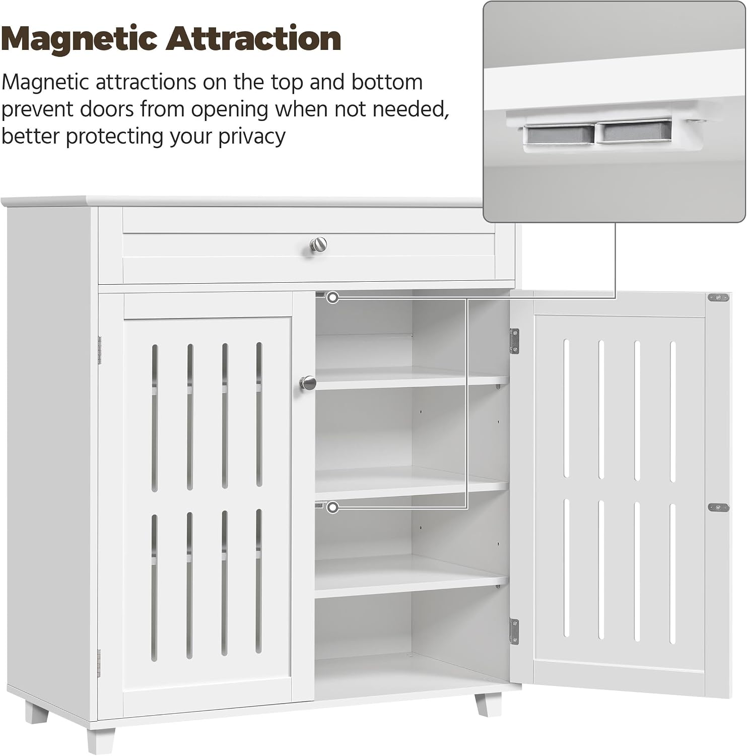 Topeakmart Wood Shoe Cabinet, Shoe Rack with 1 Big Drawer & 4 Storage Shelves, Shoe Storage Cabinet with 2 Louvered Door, for Entryway Living Room, White