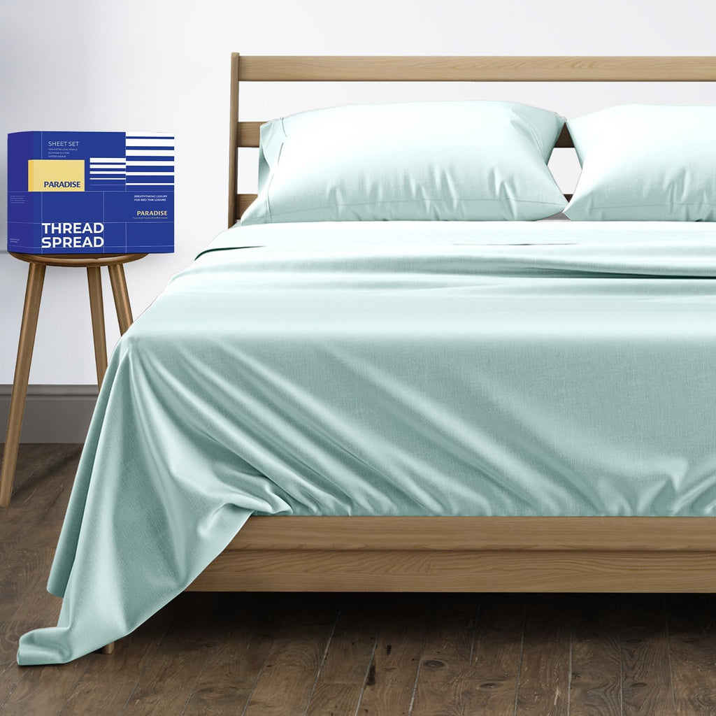 THREAD SPREAD California King Bed Sheets, Luxury 1000 Series Paradise Collection 100% Egyptian Cotton Cal King Sheets Set (4 PC, Sea Foam), Silky Soft, Cooling, 16' Deep Pocket Hotel Sheet Set
