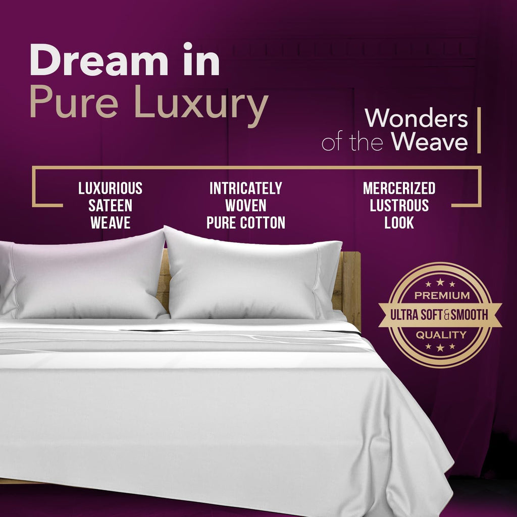 TEXAS LINEN CO. 100% Egyptian Cotton Queen Sheets Set - Luxury 1200 Series Star Sleepin' Collection Egyptian Cotton Sheets Queen Size (4 PC, Light Grey), 17' Deep Pocket, Cooling Hotel Bedding Set