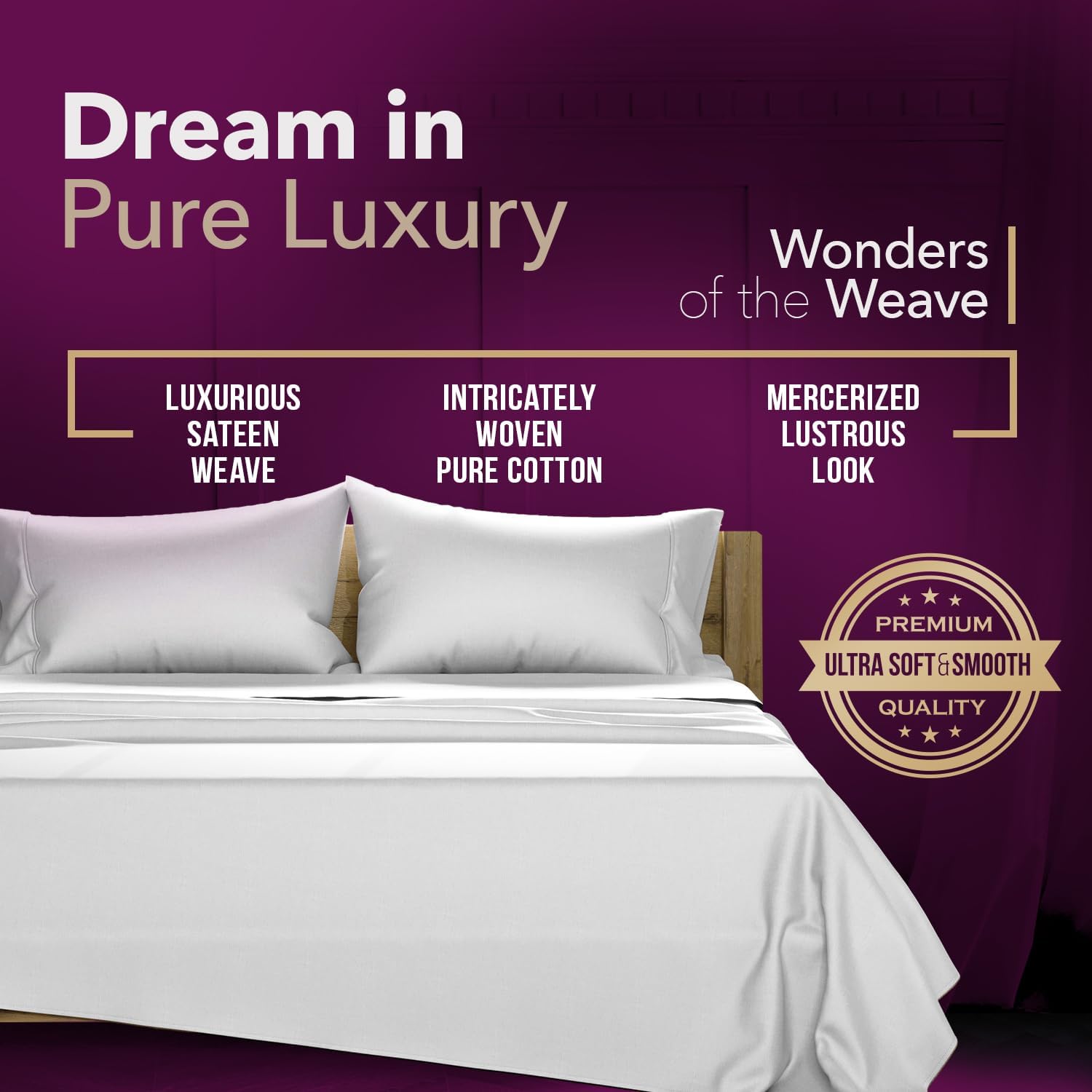 TEXAS LINEN CO. 100% Egyptian Cotton Queen Sheets Set - Luxury 1200 Series Star Sleepin' Collection Egyptian Cotton Sheets Queen Size (4 PC, Light Grey), 17' Deep Pocket, Cooling Hotel Bedding Set