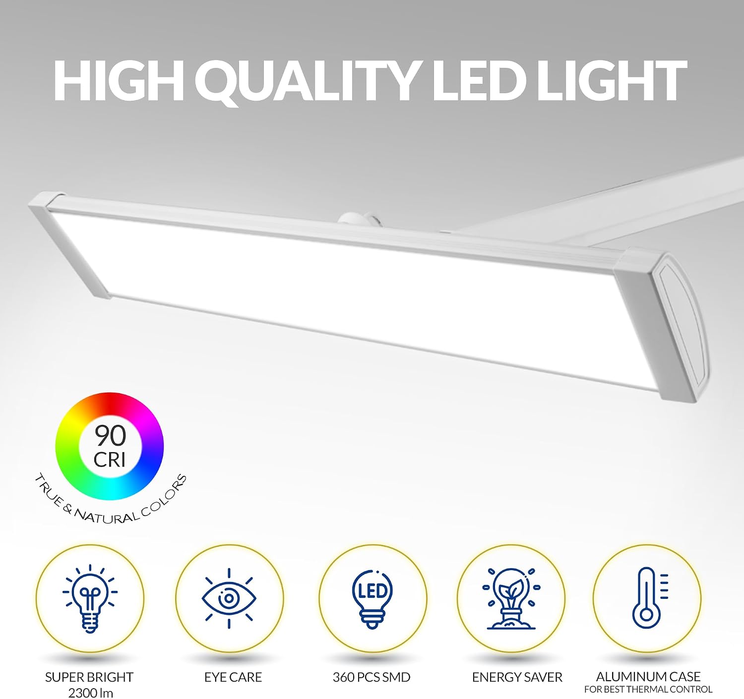 2300 Lumens Ultra Bright LED Desk Lamp – Professional Eye Care Task Light 5 Level Adjustable Brightness & Color Temperature, for Home Office, Architecture, Beauty (CCT, Dimming, White)