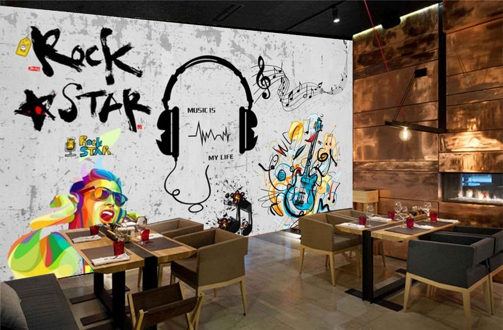 MWZ3515 Music Rock Star Singers Guitar HD 3D Wallpaper for Disco Club Karaoke[10 ft x 8 ft] / [305 cm x 244 cm]