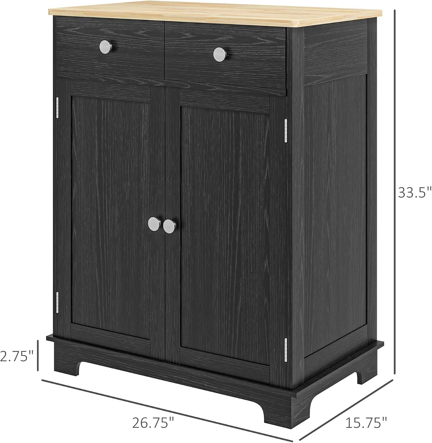 HOMCOM Sideboard Buffet Cabinet with Solid Wood Countertop, Modern Kitchen Storage Cabinet, Coffee Bar Cabinet with 2 Drawers, Doors and Adjustable Shelf, Distressed Black
