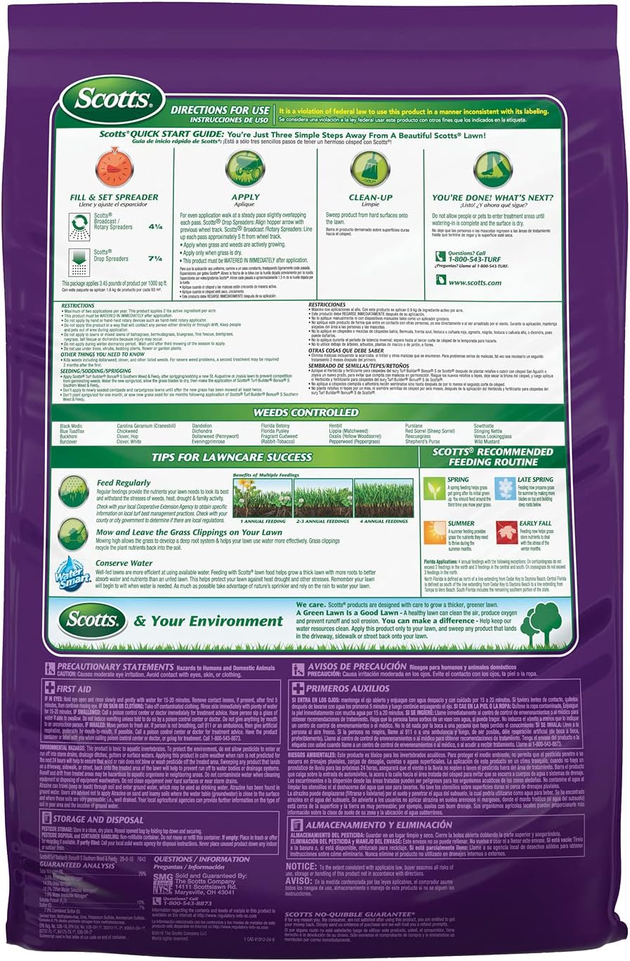 Scotts Turf Builder Bonus S Southern Weed & Feed2, Weed Killer and Lawn Fertilizer, 5,000 sq. ft., 17.24 lbs. (2-Pack)
