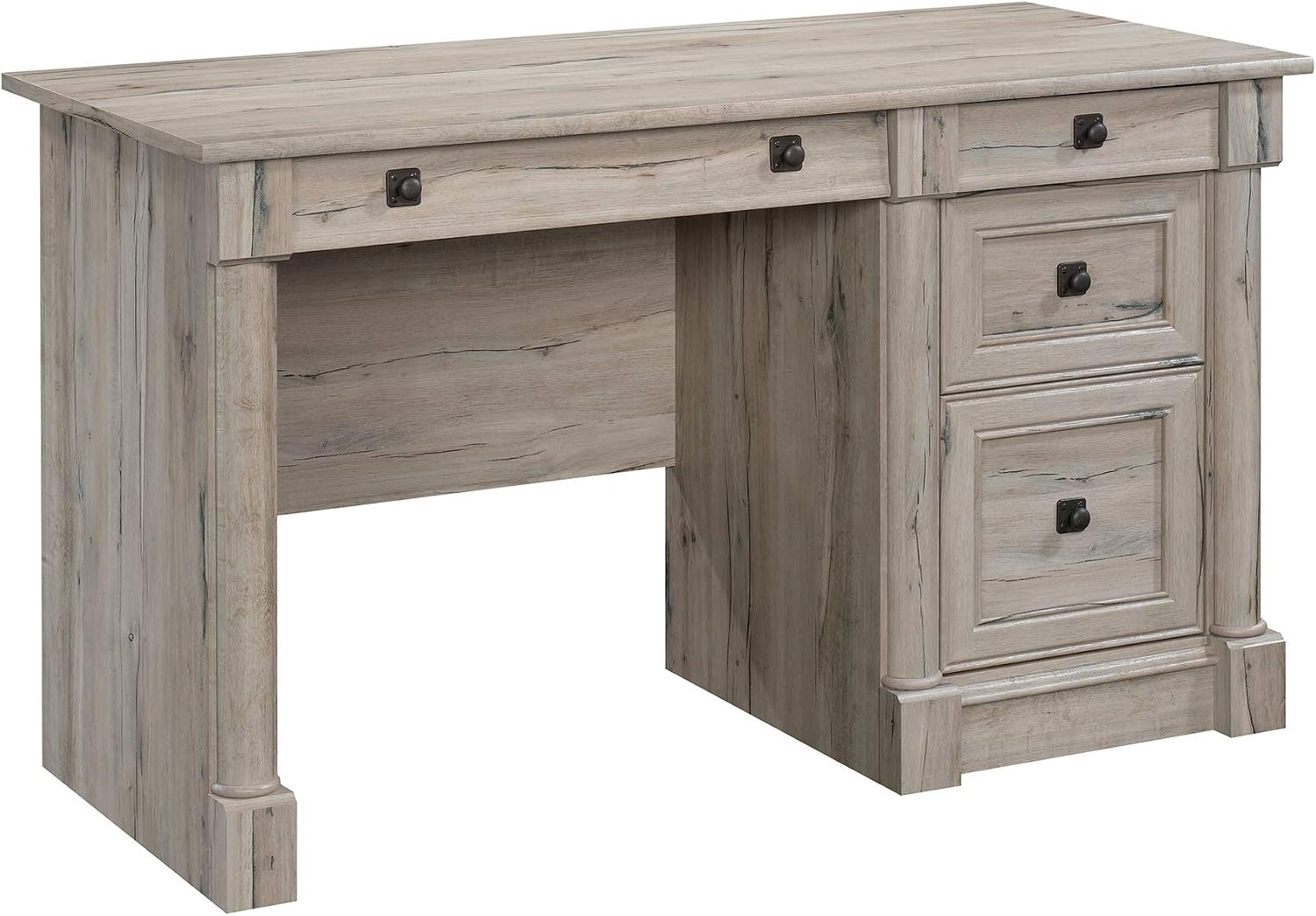 Sauder Palladia Computer Desk with Drawers, Home Office Desk with File Cabinet Storage Drawer, Cable Management, Keyboard Tray, in Split Oak Finish
