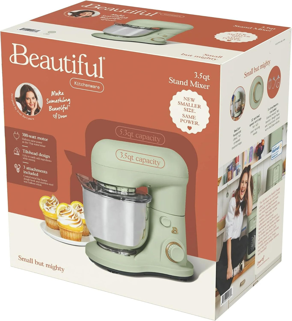 3.5 Qt Stand Mixer, 300W Powerful Motor, Tilt-Head Design with Stainless Steel Bowl, 12 Speeds, Includes Dough Hook Whisk Beater for Baking Mixing (Sage Green)