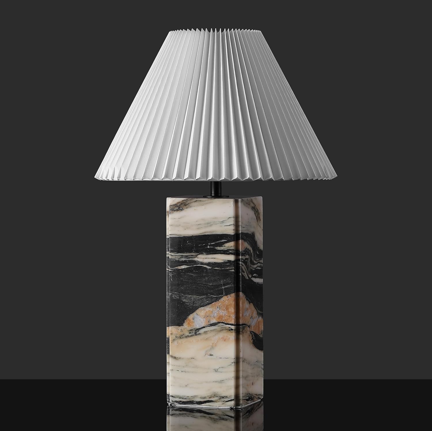 SAFAVIEH Couture Lighting Collection Mackenzie Light Brown/Black Marble Square 25-inch Table Lamp for Bedroom Living Room Home Office Desk Nightstand (LED Bulb Included)