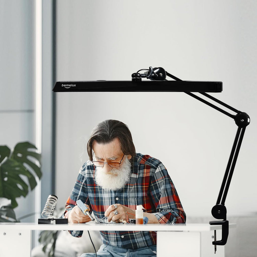 LED Architect Desk Lamp with Clamp, Metal Swing Arm 2000 Lumens Dimming Office Table Lamp for Task Work Drafting Reading Desktop, 117PCS Bright LEDs, 24W Workbench Lamp(Black)